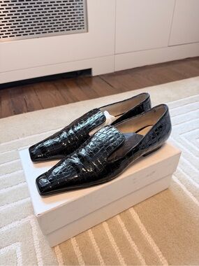 Khaite Marfa Black Croc-Embossed Leather Loafers Size 40